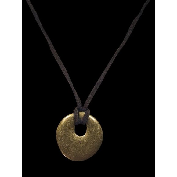 Classic Rustic Style Gold Tone Metal Disc Pendant Necklace - Picture 2 of 5